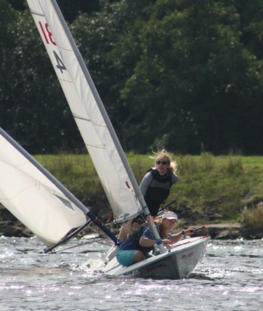 Two Lasers tack together in a race